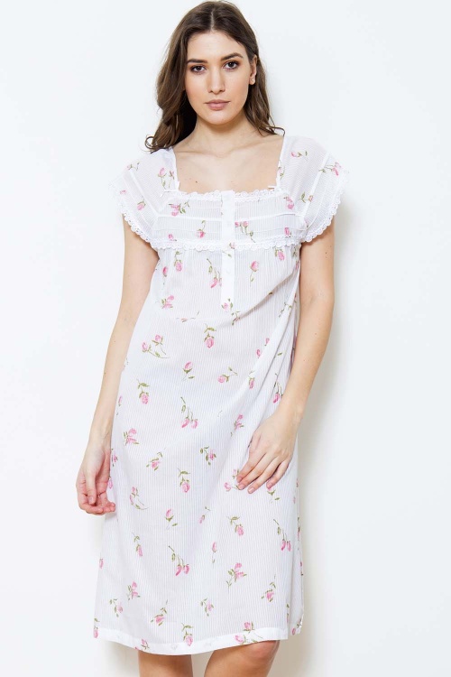 Zaida Cotton Rosebud Melon Sleeve Nightdress